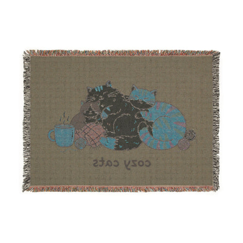 Cozy Cats Woven Blanket — Purple Cat Pattern Throw