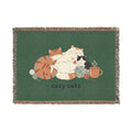 Green Woven Cat Blanket — Cotton Throw for Cat Lovers