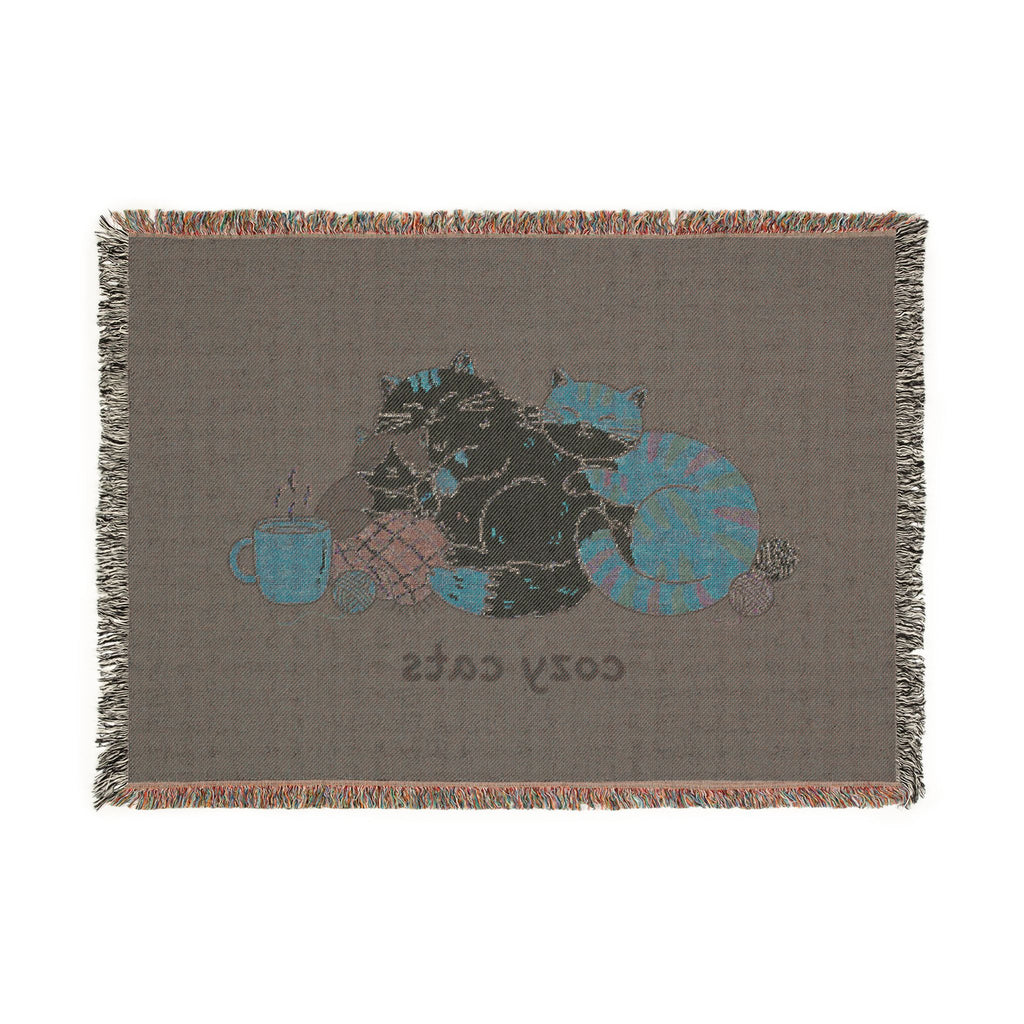 Green Woven Cat Blanket — Cotton Throw for Cat Lovers