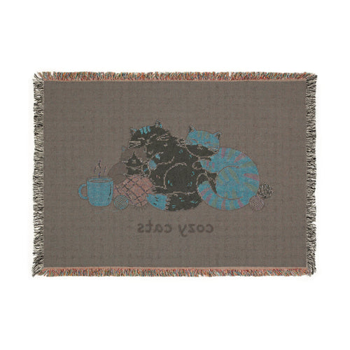 Green Woven Cat Blanket — Cotton Throw for Cat Lovers